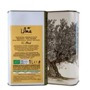 fraai wit blik van 1 liter met een afbeelding van olijfboom